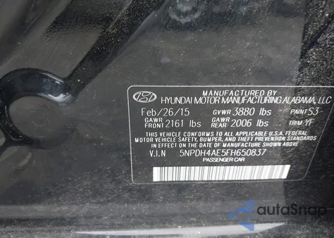 2015 Hyundai Elantra Se/Sport/Limited z USA, uszkodzony, nr VIN 5NPDH4AE5FH650837